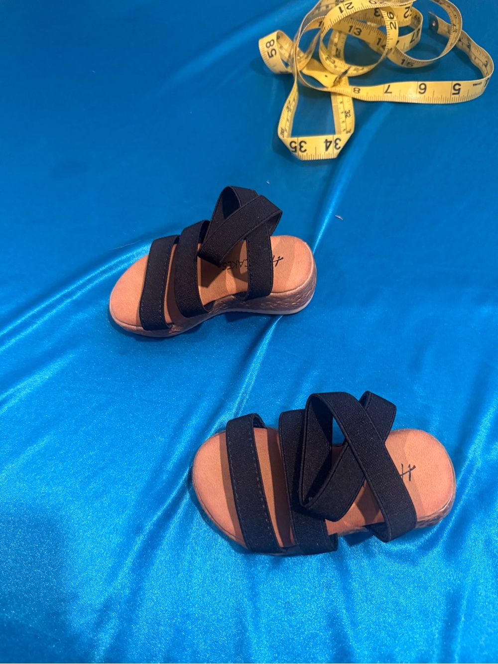 Hot Cakes Black Strappy Kids Sandals with Tan Footbed(G2)